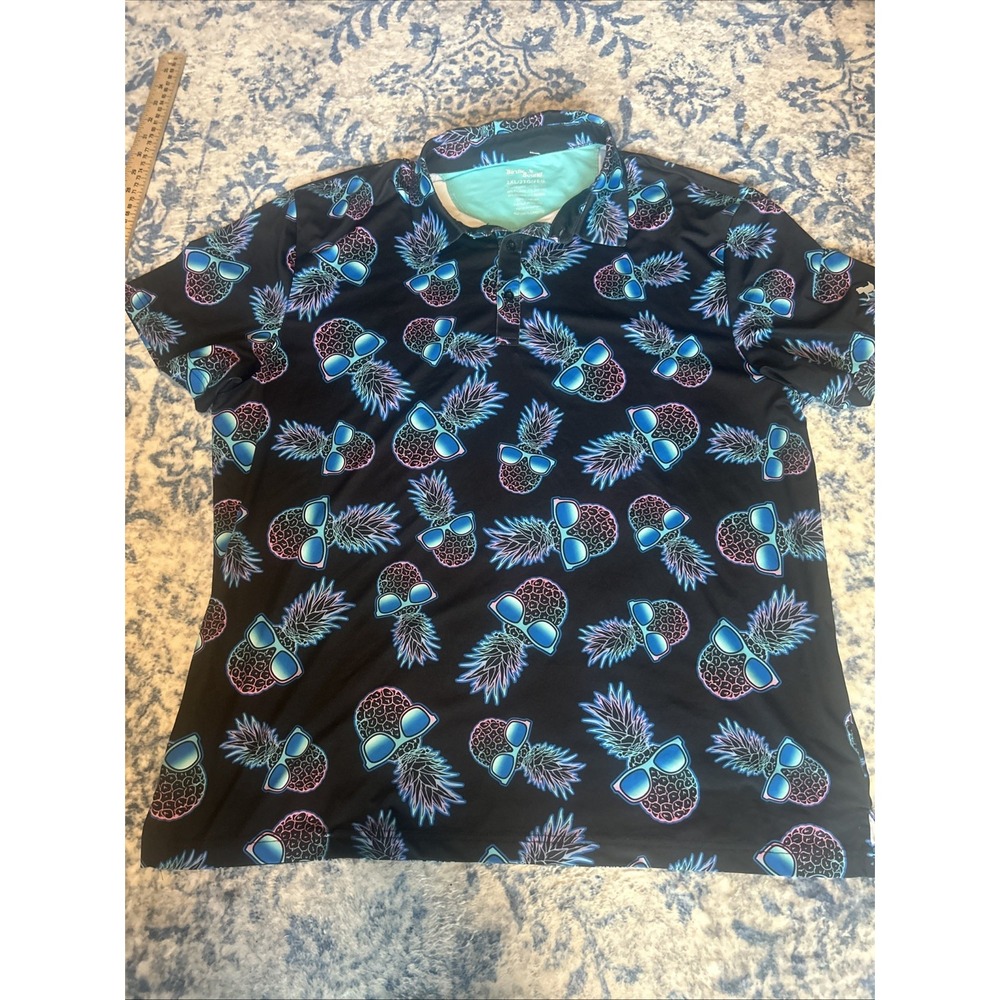 Birdie Bound Mens Size 2XL Golf Polo Shirt Floral Print Blue Pink